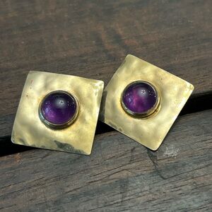 1/20 14K Gold Amethyst Square Clip Earrings